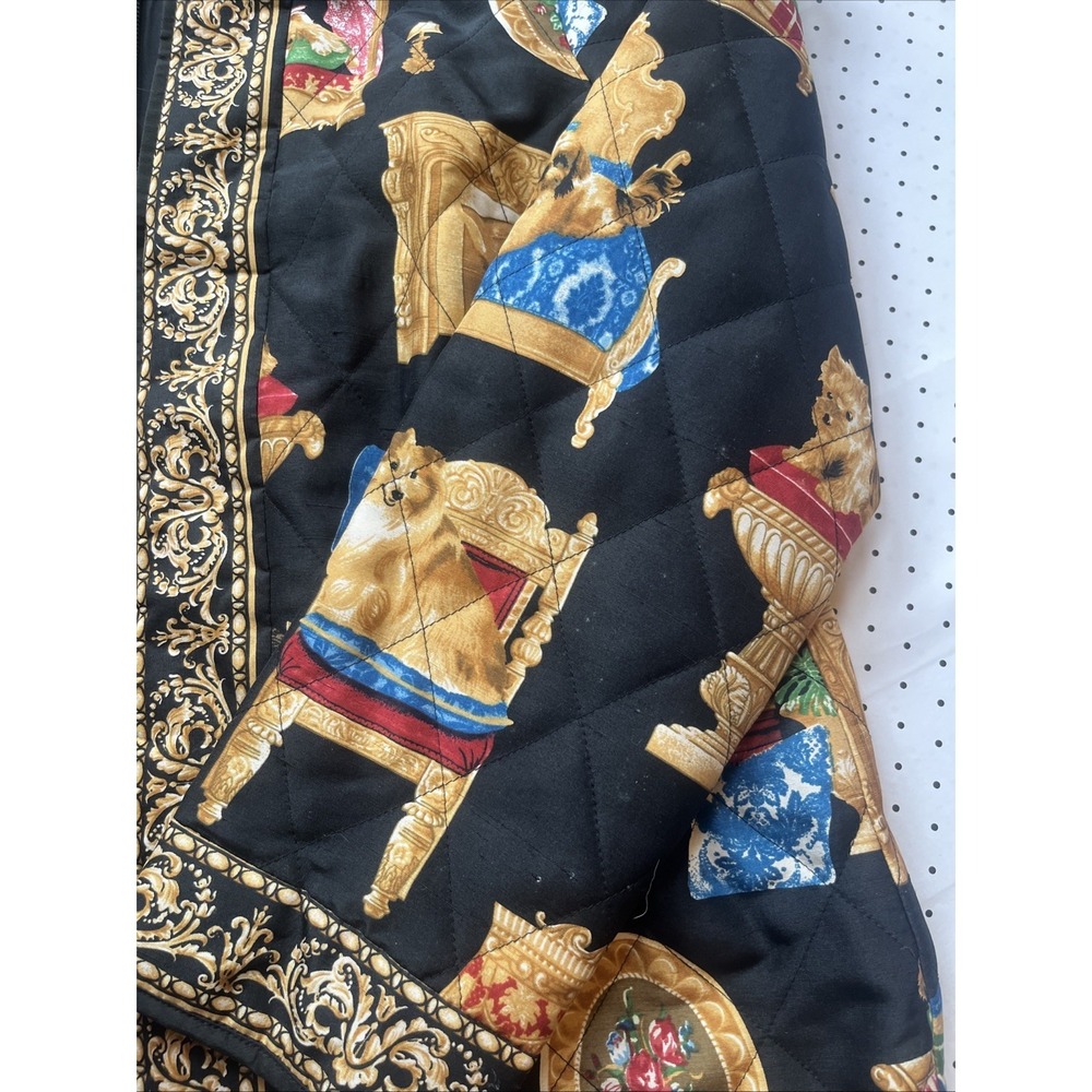 Vtg Victor Costa Occasion 100% Silk Quilted Dog Print Jacket Baroque Zip Small - Picture 7 of 14